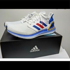 USED Adidas UltraBoost 20 Royal Blue Scarlet Cloud White